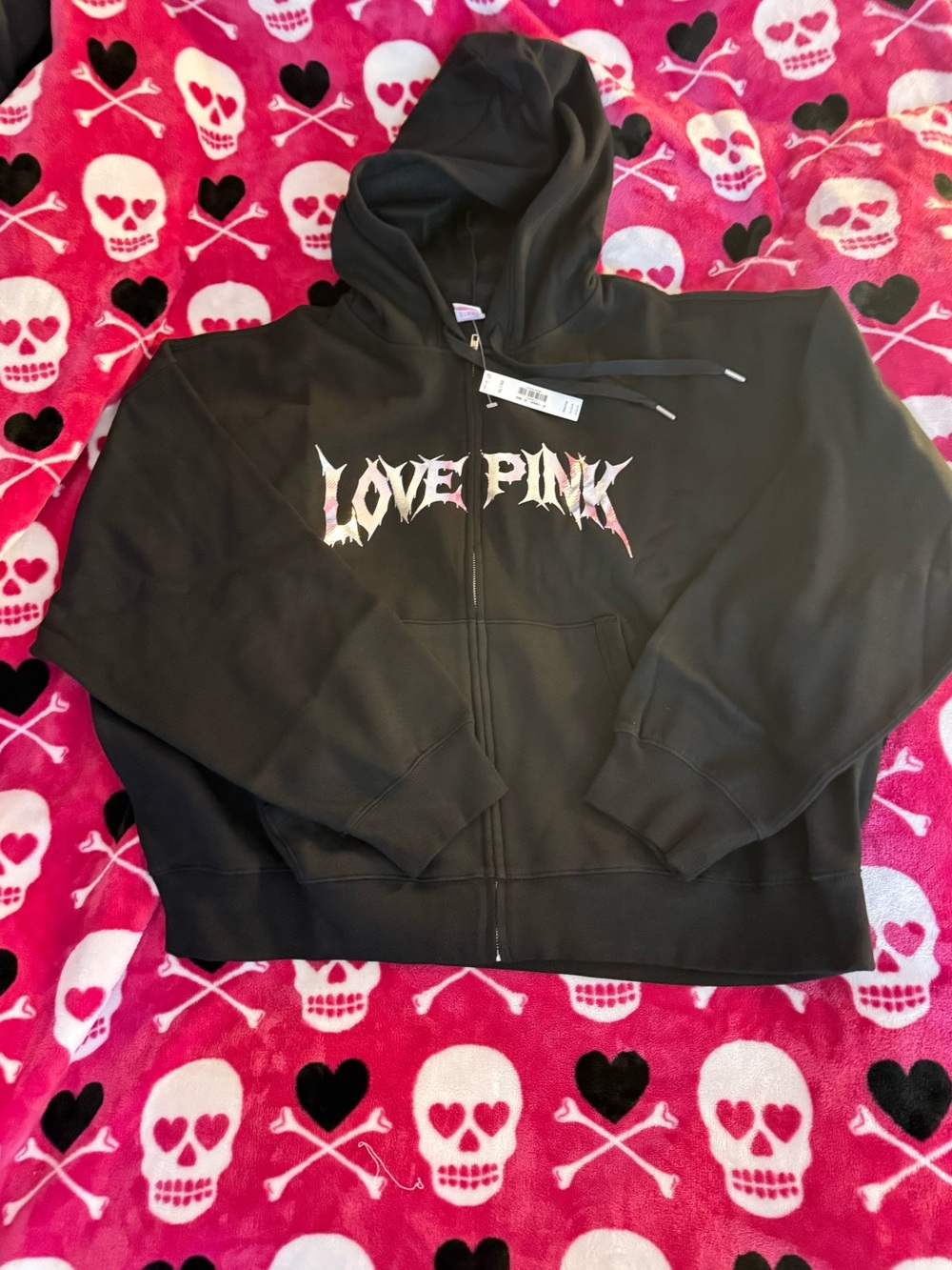 Love Pink Halloween Black Zip-Up Hoodie